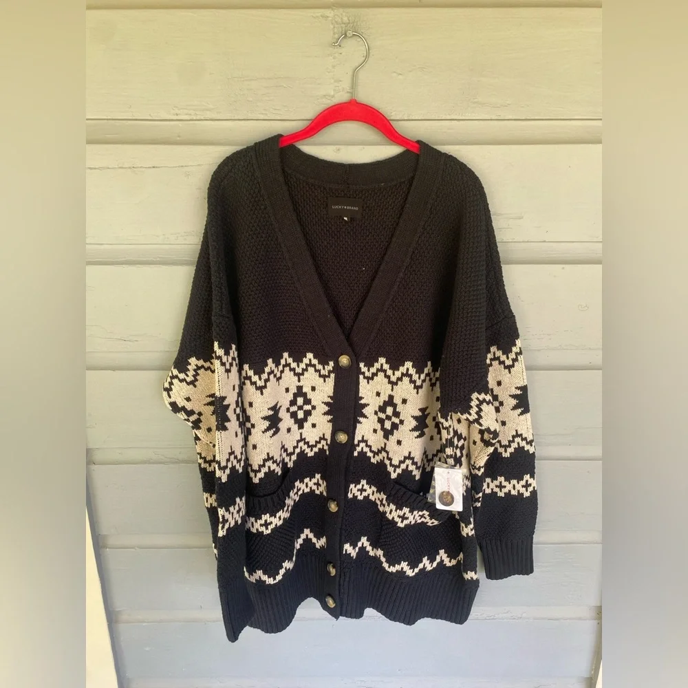 Lucky Brand Jacquard Cotton Cardigan BNWT XXL - Picture 3 of 7